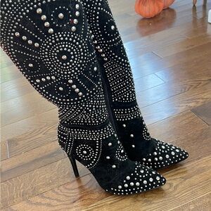Lola black suede studded boots never worn 8 1/1